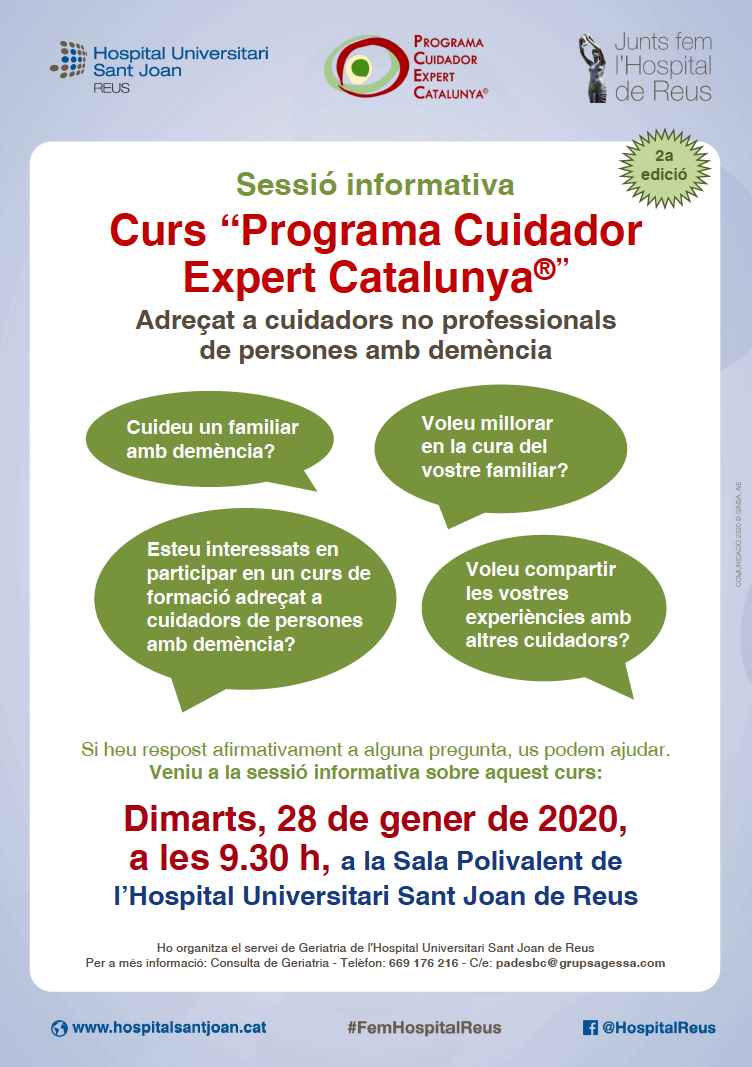 Sessió informativa: Curs “Programa Cuidador Expert Catalunya®” a l'Hospital de Reus
